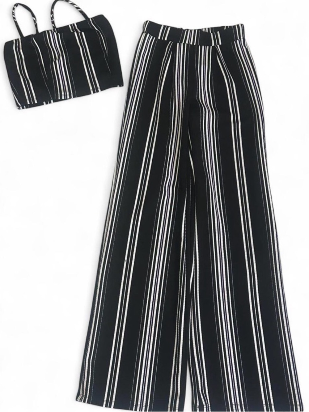 Striped Black and White Women's Two Piece Set